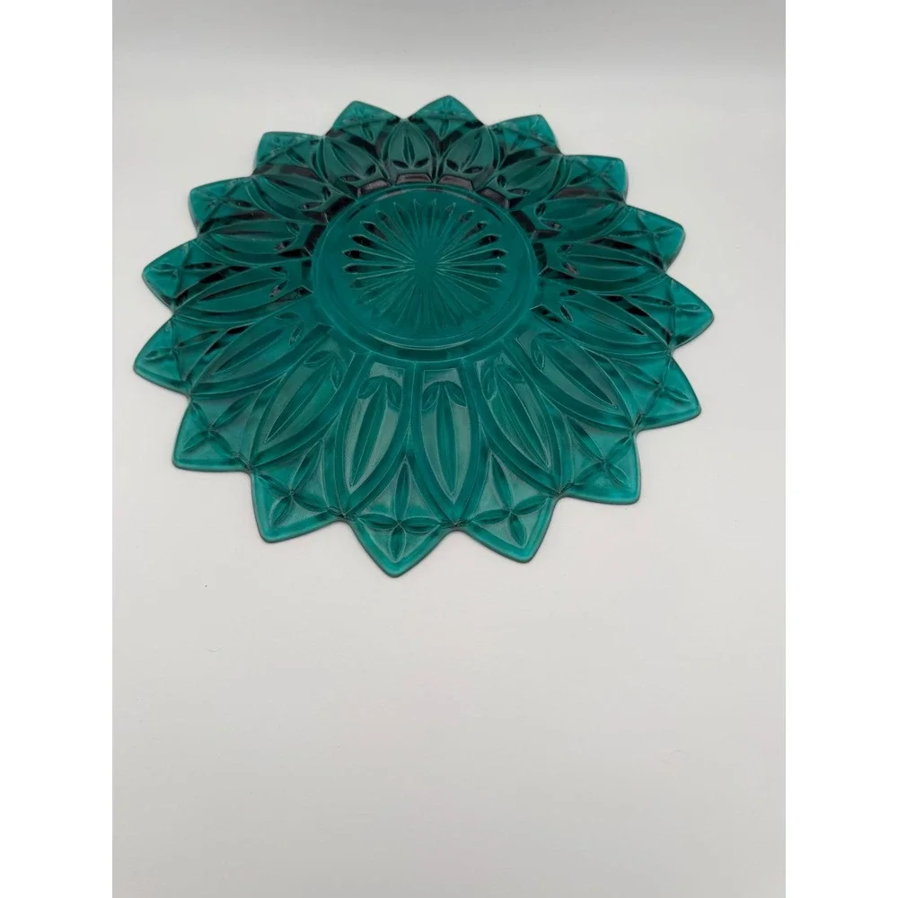 Federal Glass Rare Teal Blue Iridescent Petal Sunflower Bowl 11:5 Inch Plate